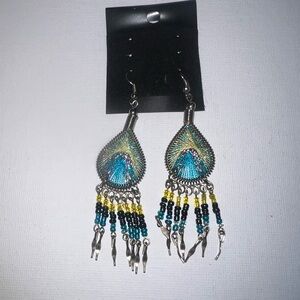 Teardrop Dangle Earrings Beaded Fringe Boho Statement‎ Jewelry